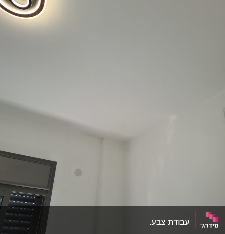 תקרה וקיר צבועים בלבן עם תאורה עגולה